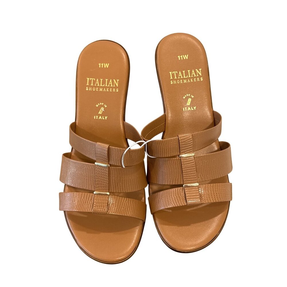 Italian Shoemakers Brown Wedge Sandals Women 11W Faux Leather Open Toe Slip-On
